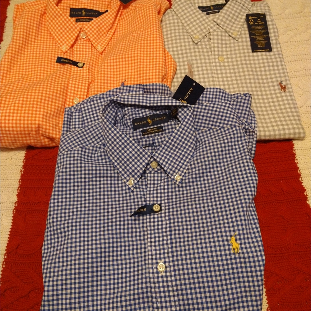 New 3 Ralph Lauren Polo Men classic dress shirt, size medium,all classic fit.